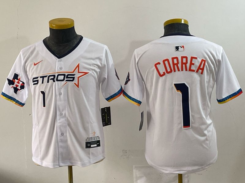 Youth 2025 Houston Astros 1 Correa White Four generations Joint Name Nike MLB Jersey style 02